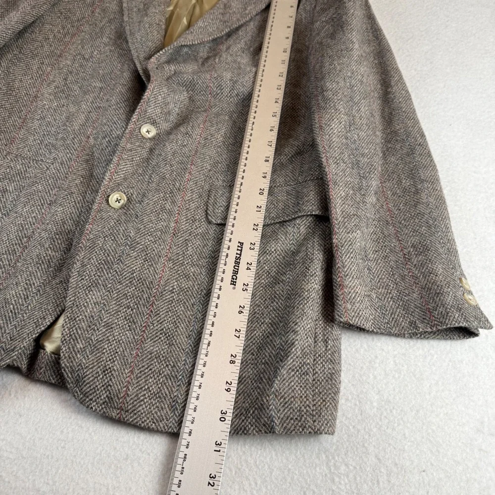 Maxwell & Co Mens Grey Herringbone Wool Blazer Striped Sport Coat Made in USA
